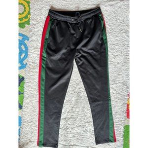 Urban ID designer black with red green striped workout pants L